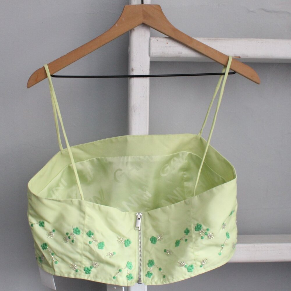 Ganni Lily Green Green Floral Embroidered Crop Tank Top Size 42 / Large US NWT - Picture 4 of 10